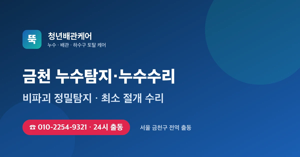 금천 누수탐지 누수수리 24시 출동 - 청년배관케어